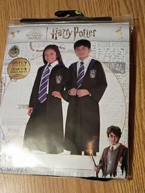 Warner Bros. Black Hogwarts-Style Kids Robe with Purple Tie